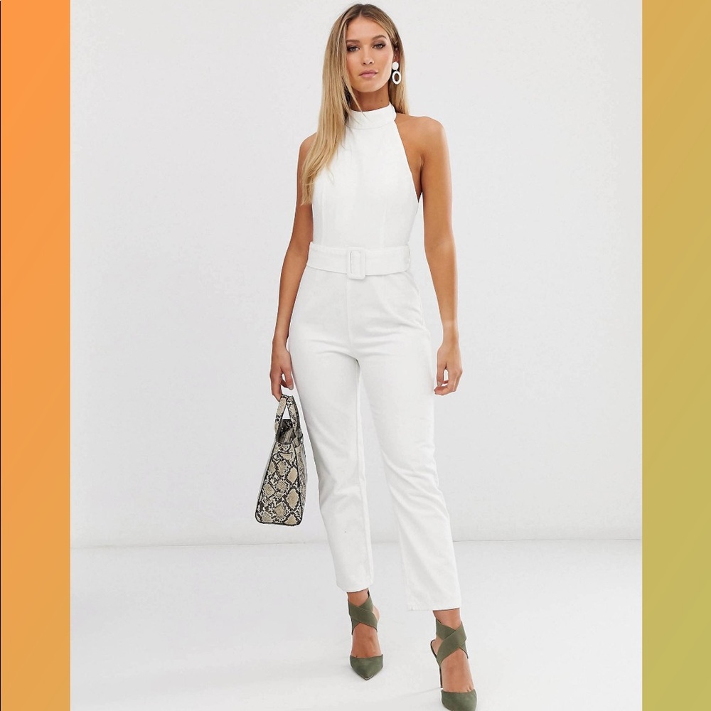 ASOS White Denim Belted Jumpsuit